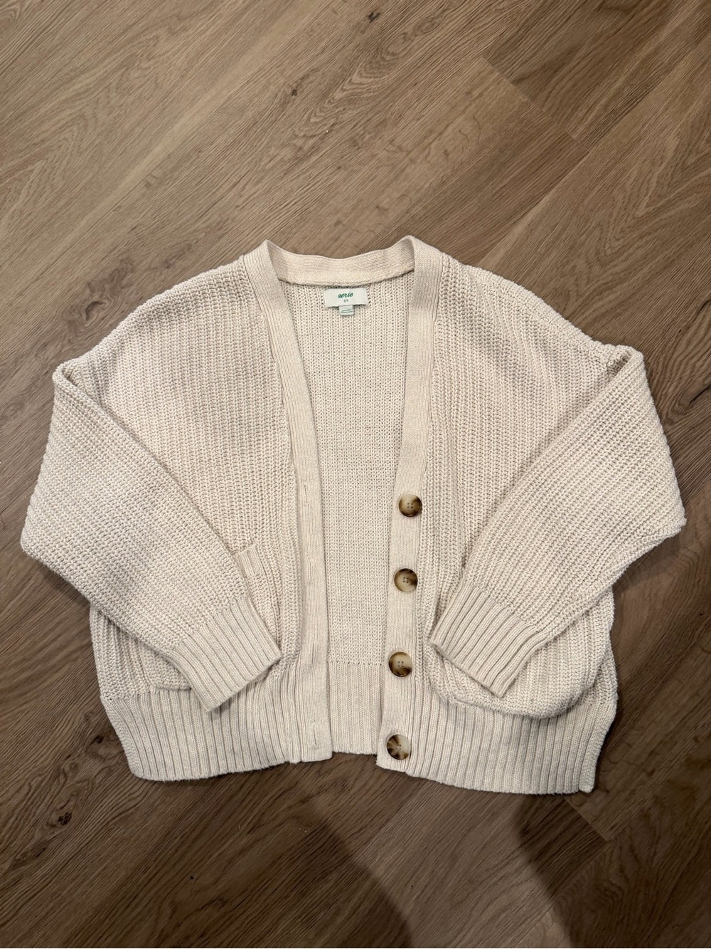 aerie Neutral Cream Chunky Knit Button Cardigan